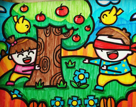 儿童插画—苹果树下捉迷藏
